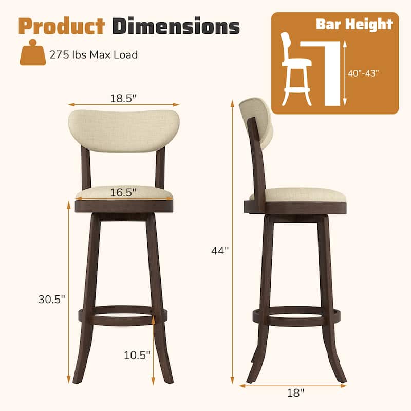Gymax 30.5'' Bar Height Chairs Set of 4 Swivel High Barstool w/ Padded