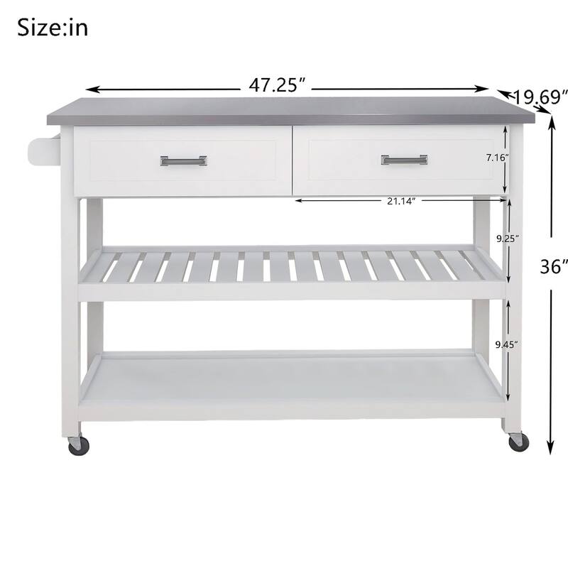 MDF Kitchen Cart with Cabinet, 1 Open Shelves, 2 Drawers and Towel Rack