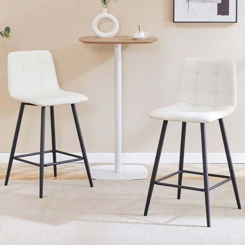 Modern PU Bar Chair 2 Pieces with Metal Legs, Checkered Design, Waterproof and Stain Resistant Suitable for Bars, Living Rooms