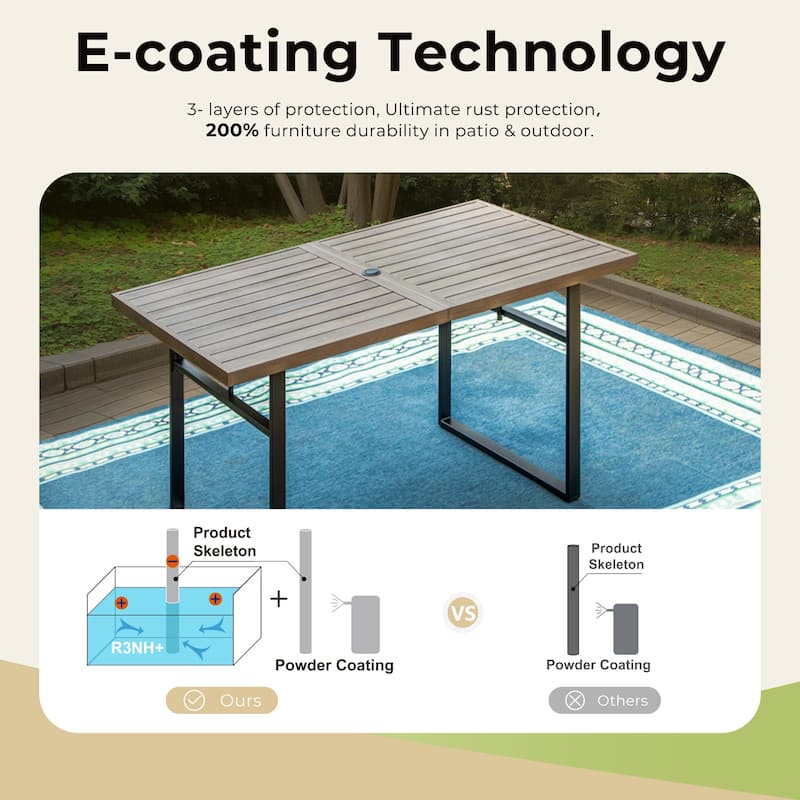 Outdoor U-Shaped Dining Table with Wood Grain Heat Transfer Printing Process - N/A