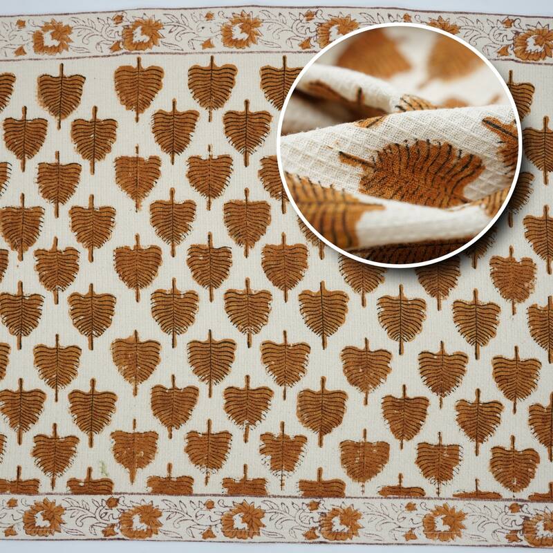 Fabdivine Honeycomb or Waffle Weave Hand Block Floral Print Hand Towel, Kitchen Gift Use