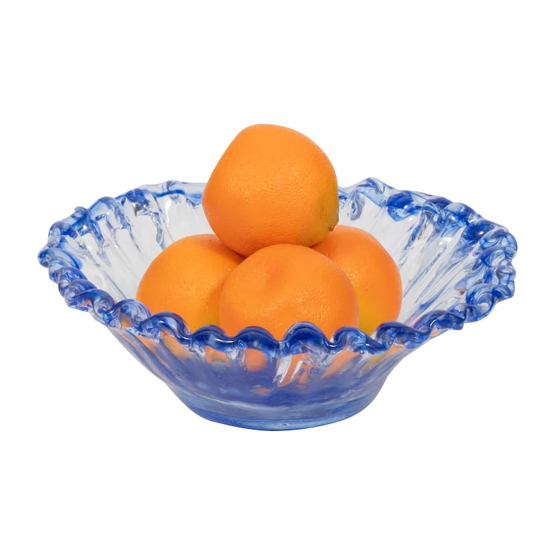 Decorative Round Glass Obmre Bowl - Home Decor - 14", Blue & Clear