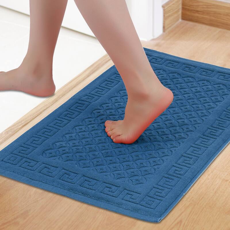 Cotton Bath Mat, Soft Bathroom Rug Absorbent Floor Towel Mats for Hotel Spa Bathtub - Blue