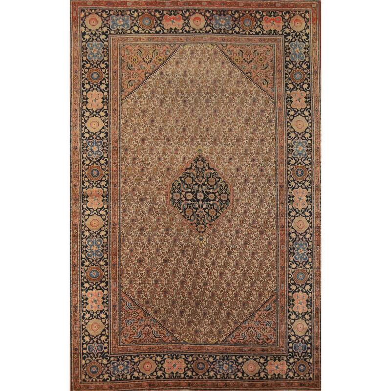 Hand Knotted Oriental 100% Wool Carpet Traditional Medallion Beige & Ivories Sarouk Area Rug - 8' 5'' X 5' 4''