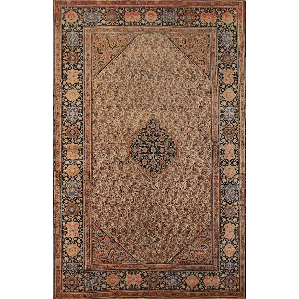 Hand Knotted Oriental 100% Wool Carpet Traditional Medallion Beige & Ivories Sarouk Area Rug - 8' 5'' X 5' 4''