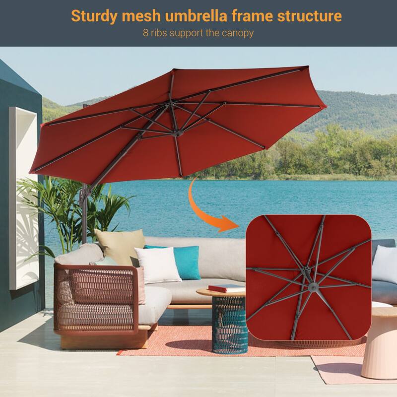 LIVOOSUN 11FT Cantilever Patio Umbrella 240g Solution-Dyed Fabric