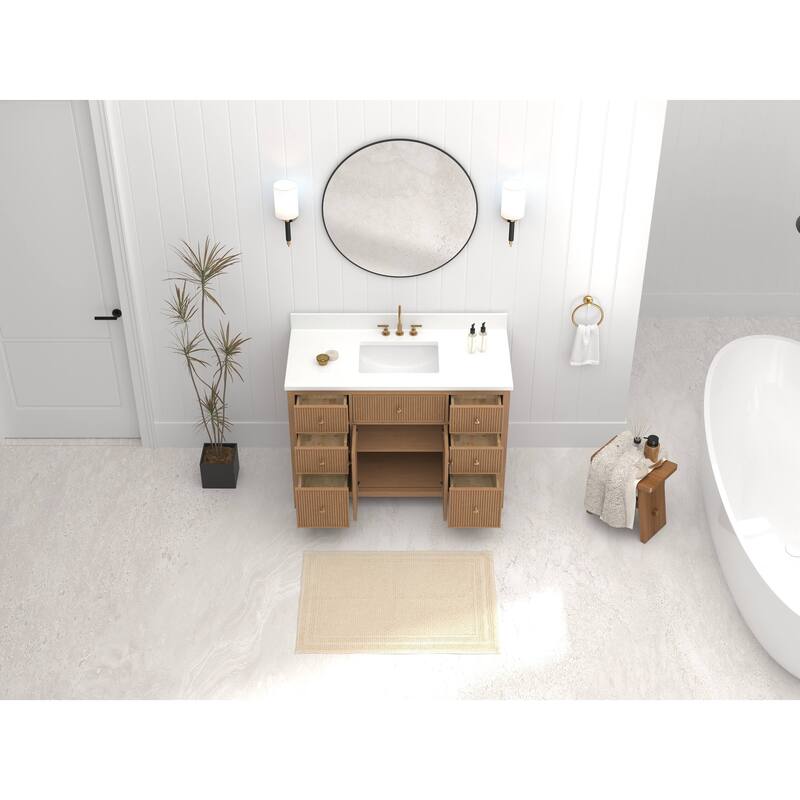 48 Inch Natural Oak Fluted Style Bathroom Vanity