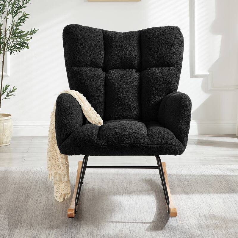 Anmytek Comfy Tufted Teddy Fabric Glider Rocking Chair