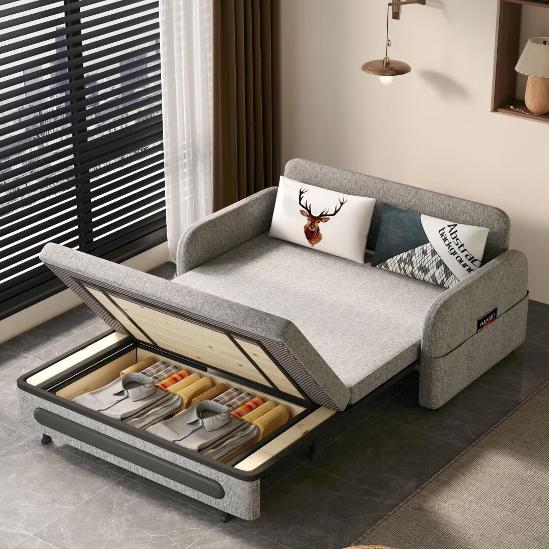 4 In 1 Convertible Sofa Bed with Hidden Storage Gray Sleeper Chair