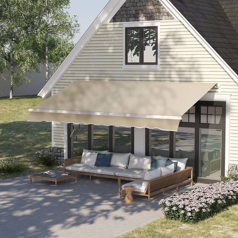 12' x 8' Retractable Awning Sun Shade Shelter with Manual Crank Handle, 280g/m² UV & Water-Resistant Fabric and Aluminum Frame