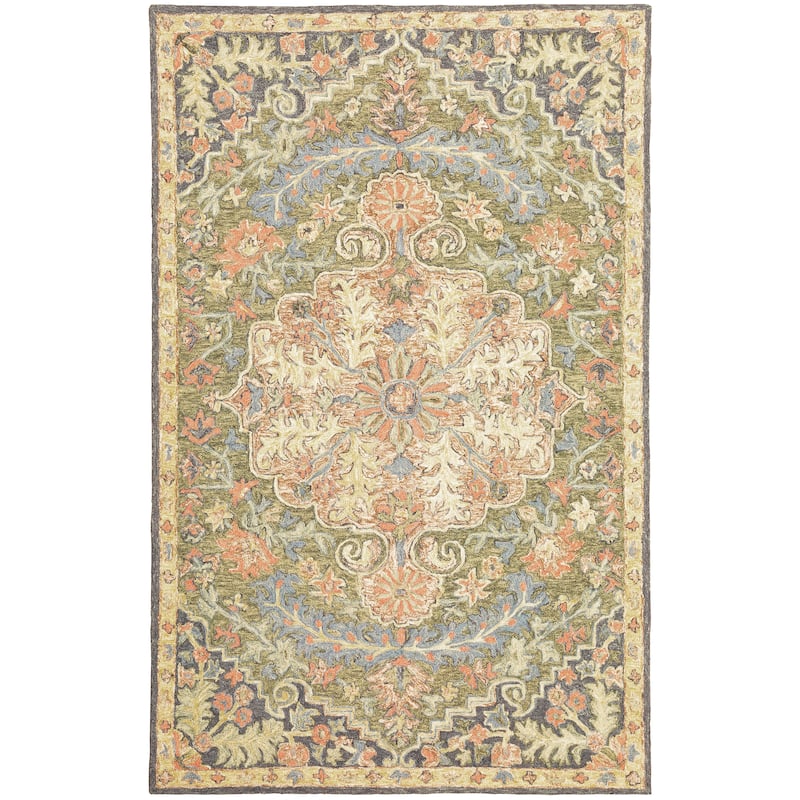Abbeville Blue Green Hand-Tufted Wool Oriental Medallion Casual Traditional Area Rug - 3' 6" X  5' 6"