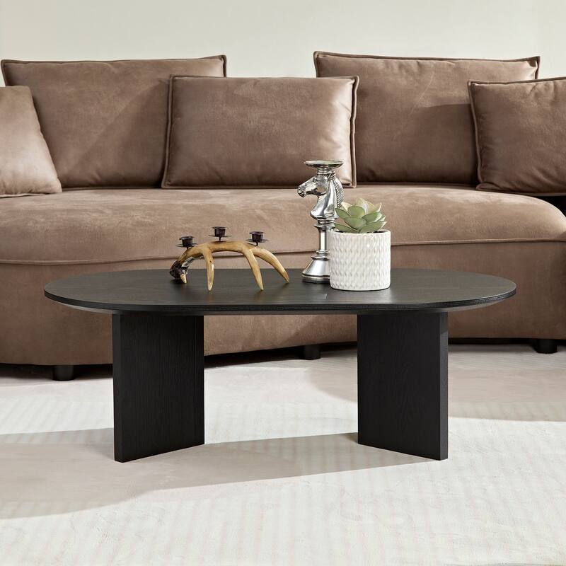 Length 39.37 Inch Modern Coffee Table,MDF Oval Coffee Table for Living Room,Small Coffee Table with Sturdy Pedestal