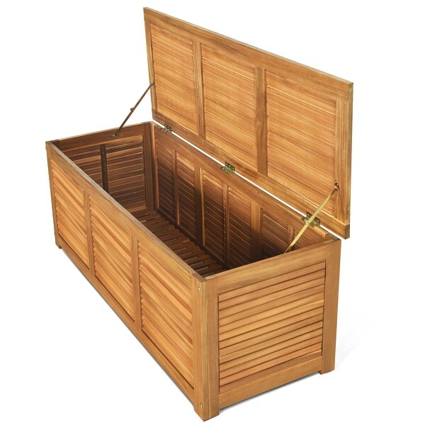 Gymax Acacia Wood Deck Box 46 Gallon Garden Backyard Storage Bench