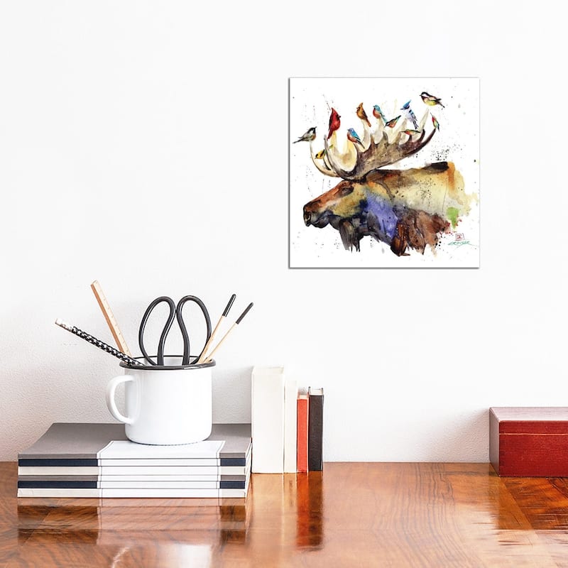 iCanvas "Moose and Birds" by Dean Crouser Canvas Print - 12x12x1.5