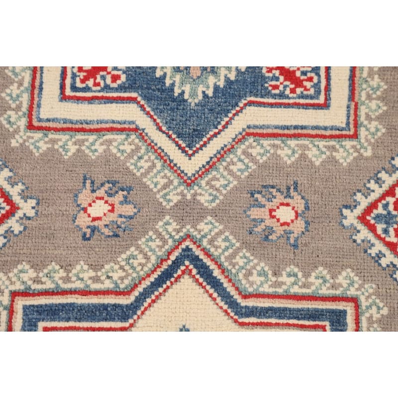 Kazak Area Rug Handmade Traditional Grey Wool Carpet - 5'0" x 6'7"