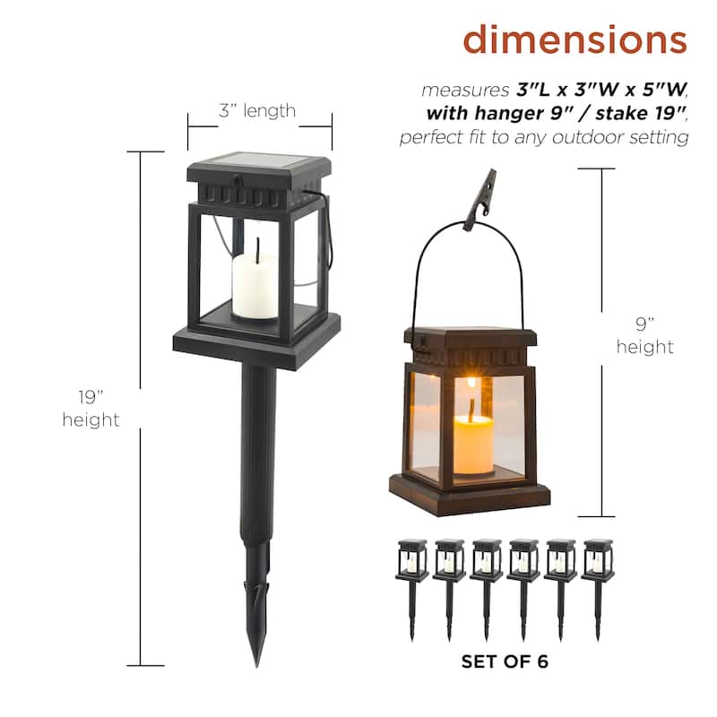 Alpine Corporation 19" Tall Outdoor Solar Powered Hanging or Stake Lanterns, Black (Set of 6)