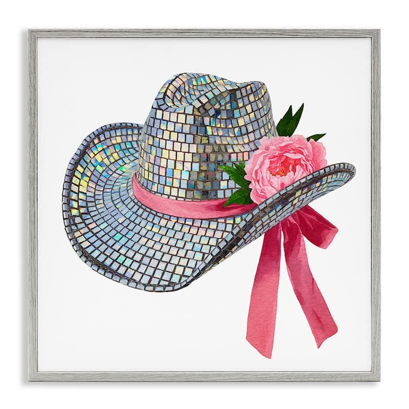 Stupell Chic Bow on Disco Hat Framed Giclee Art Design By Amanda Greenwood - 17 x 17 - Grey