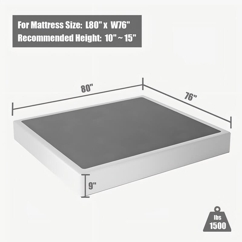 9 Inch High Profile Strong Metal Frame Mattress Foundation With Grey Cover