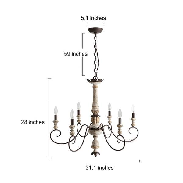 Farmhouse 6-Light Wood Chandelier French Country Ceiling Light for Dining Room
