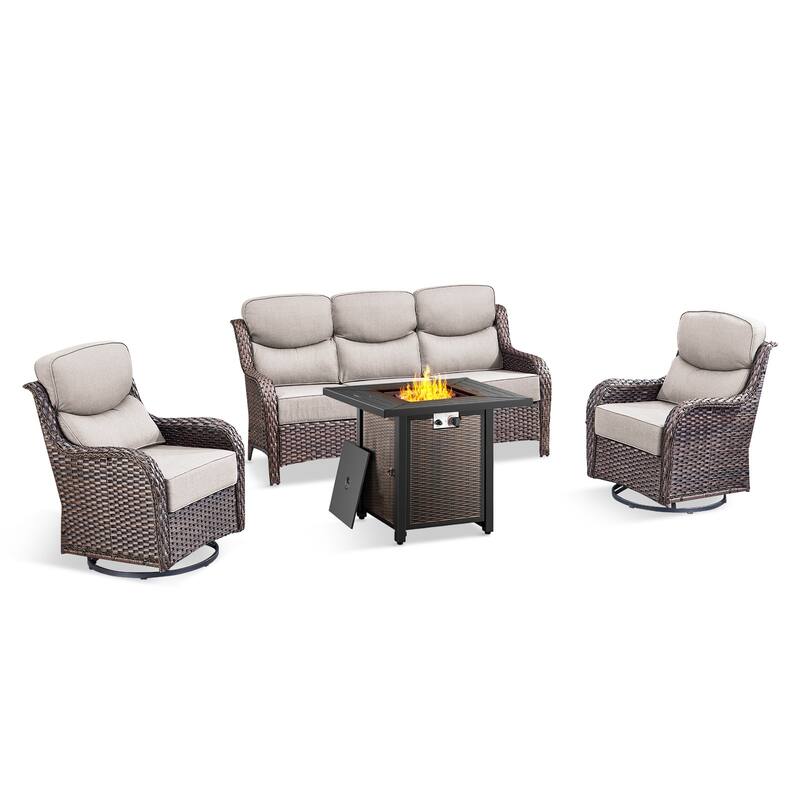 Pocassy 30 Inch Fire Pit Table with Sofa Swivel Chair Set