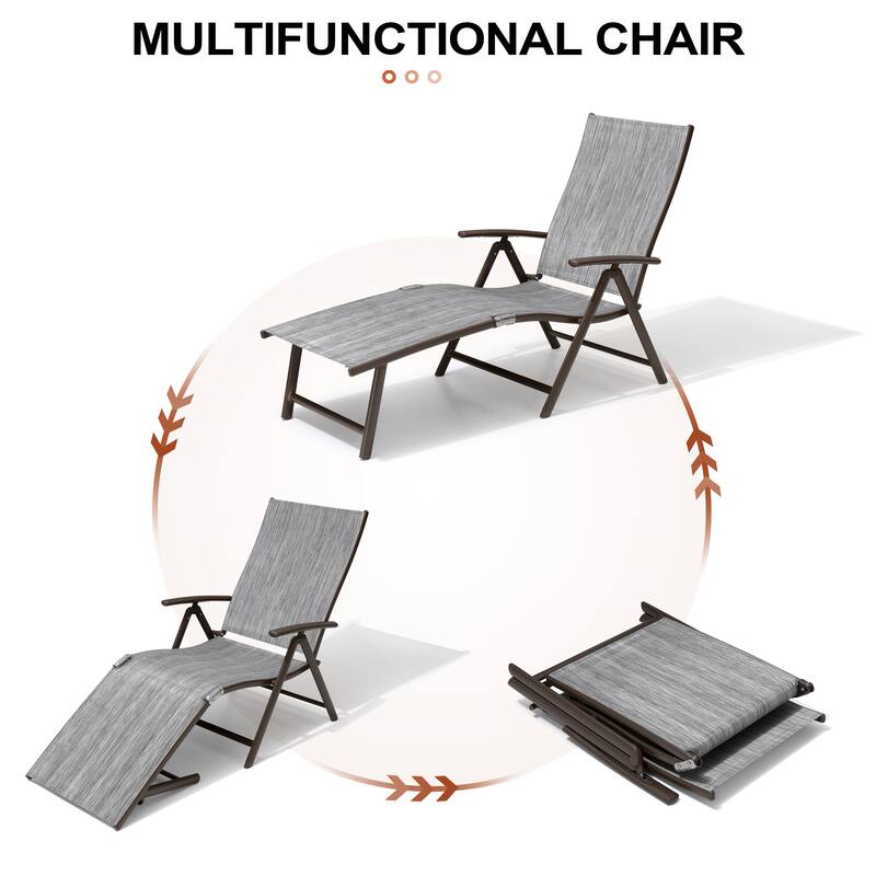 Outdoor Aluminum Folding Recliner Adjustable Chaise Lounge Chairs - See Picture
