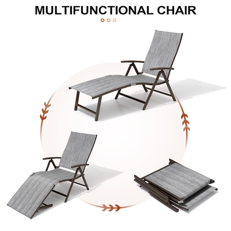3-Pieces Outdoor Chaise Lounge Set Aluminum Adjustable Foldable Chaise Lounge Chairs and Side Table