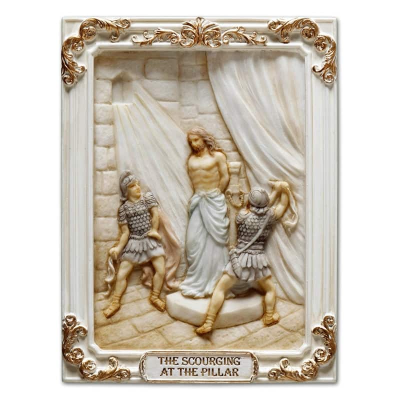 4.1 inches Length Polyresin Sorrowful Mysteries the Scourging at the Pillar White and Gold Finish Figurine
