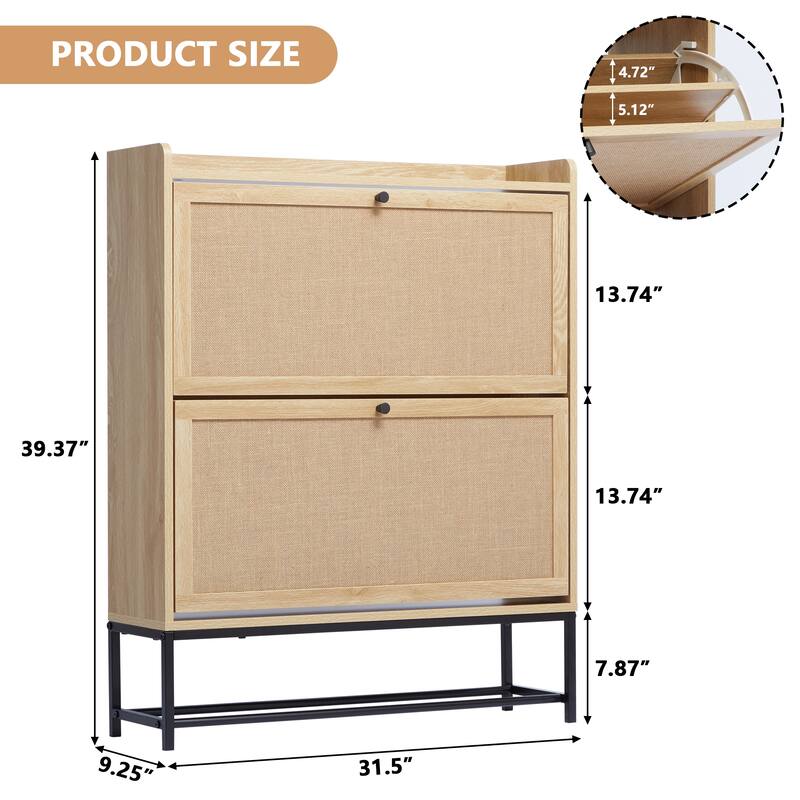 Free-standing Two-tier Flip-out Drawer Wooden Shoe Storage