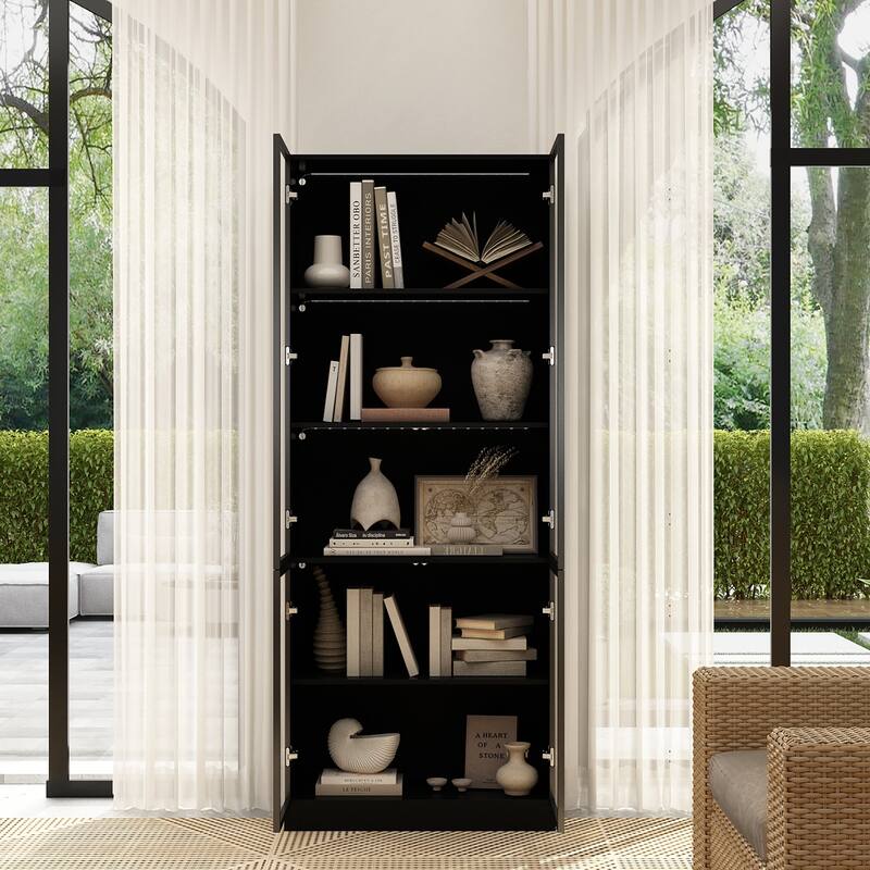 Tall Modular Display Storage Cabinet Bookcase w/Light Home Office