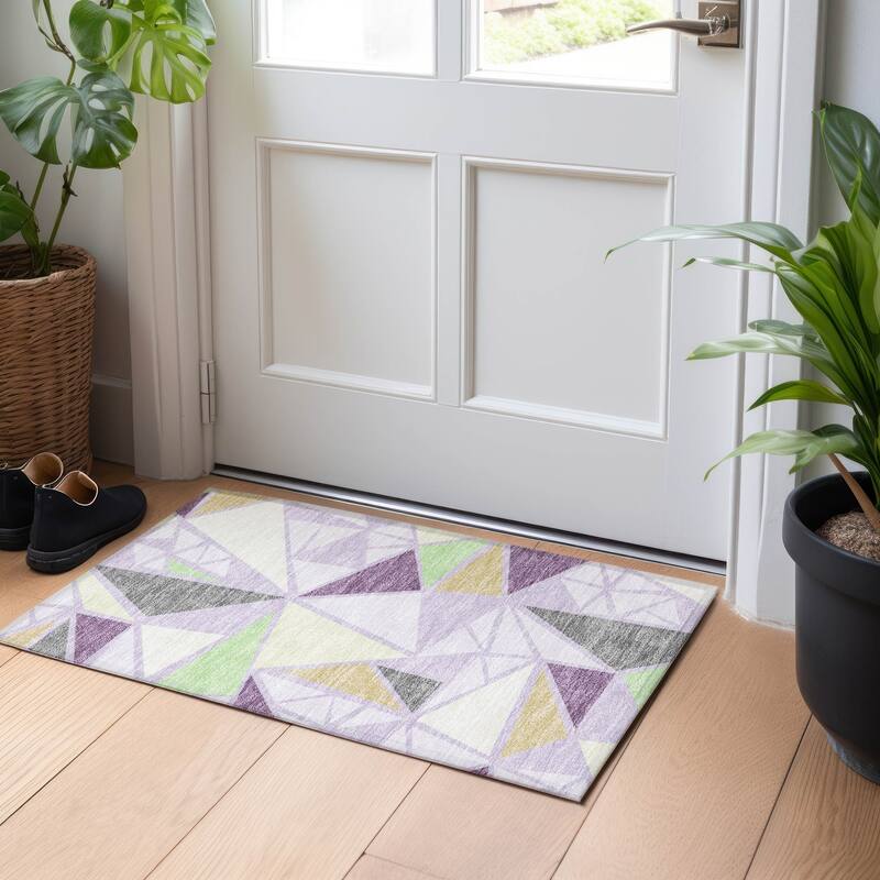 Machine Washable Indoor/ Outdoor Abstract Mosaic Chantille Rug - Lavender - 1'8" x 2'6"