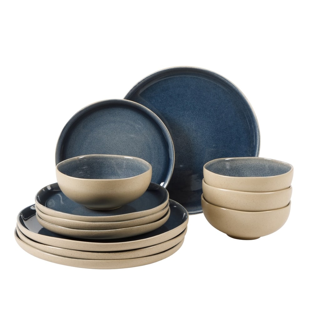 Gibson Elite Manila Bay 16-Piece & 12-Piece Stoneware Reactive Glaze Modern Artisan Dinnerware Set, Service for 4