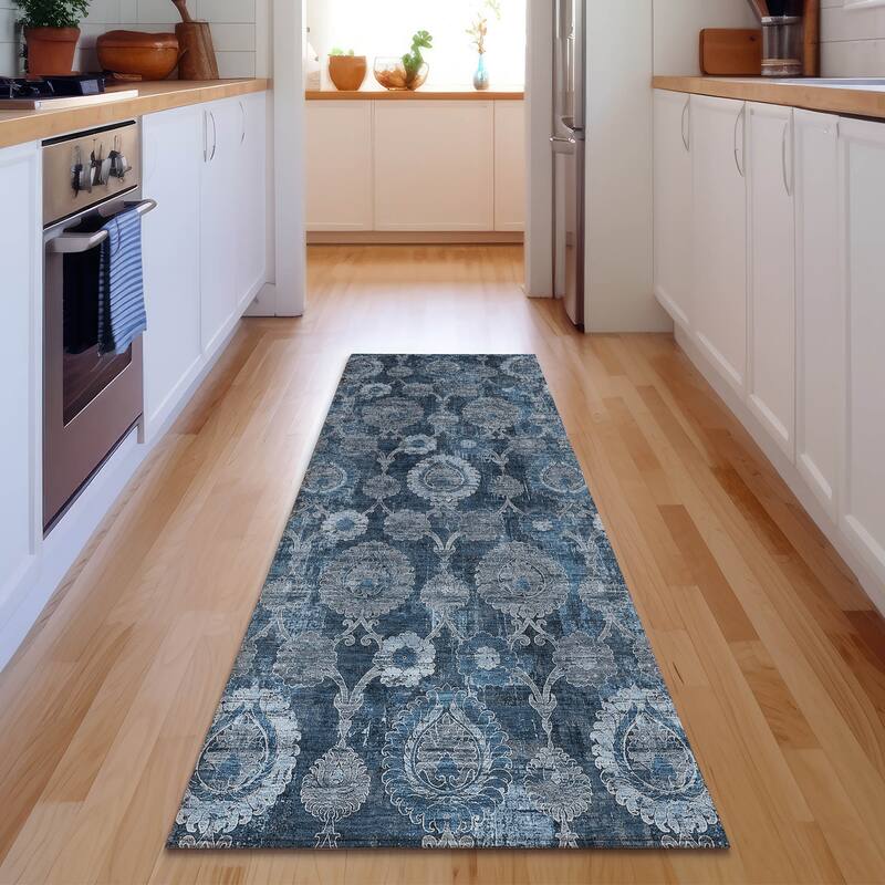 Premium Washable Super Soft Traditional Olivia Mayfield Rug - Navy - 2' 3" x 7' 6" - Runner