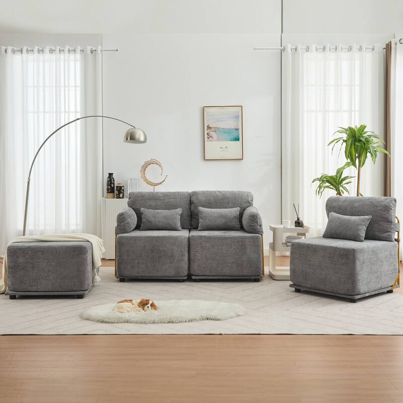 XINMICS Modular Sectional Sofa L Shaped Couch, 3 Seat Sofa Set with Ottoman, Chenille Fabric
