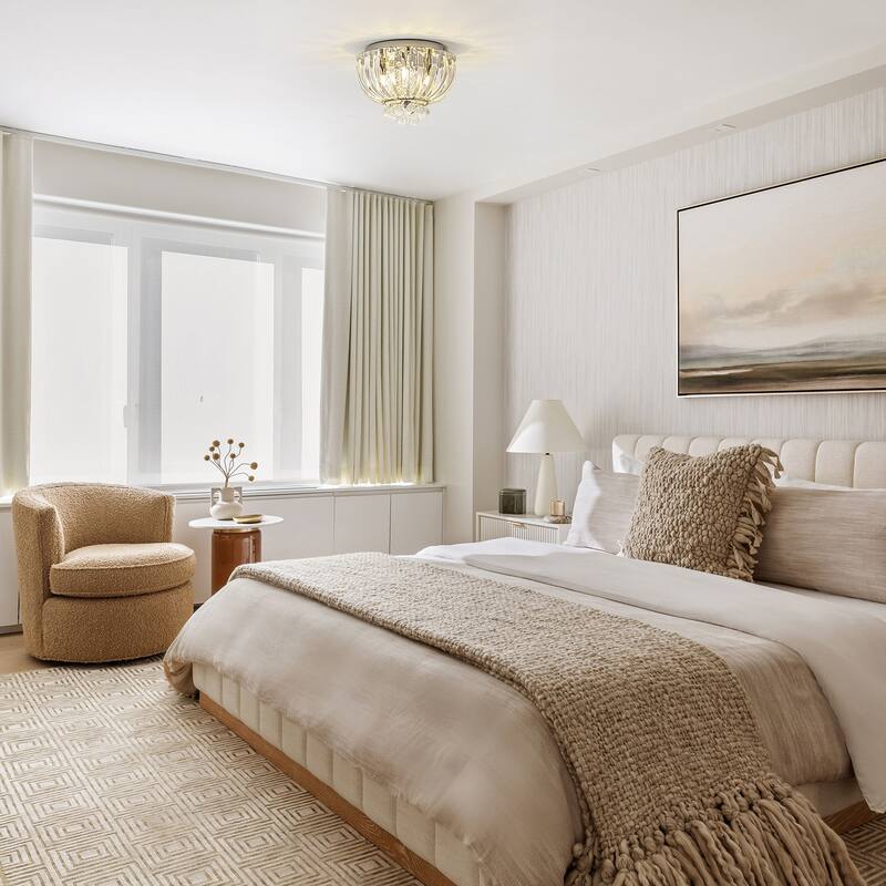 3-Light Transitional Metal & Crystal Flush Mount with Sparkling Clear Crystal Shade for Living Room - 11.8 in. W x 8 in. H