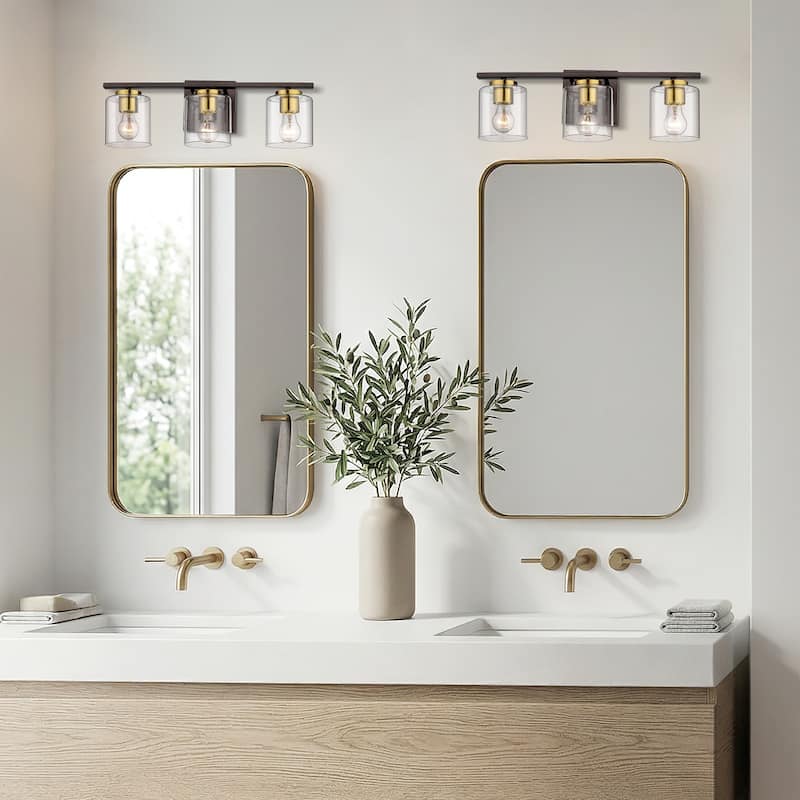 Farmhouse 3-Light Bathroom Vanity Light Fixtures with Oil Rubbed Bronze and Gold Finish