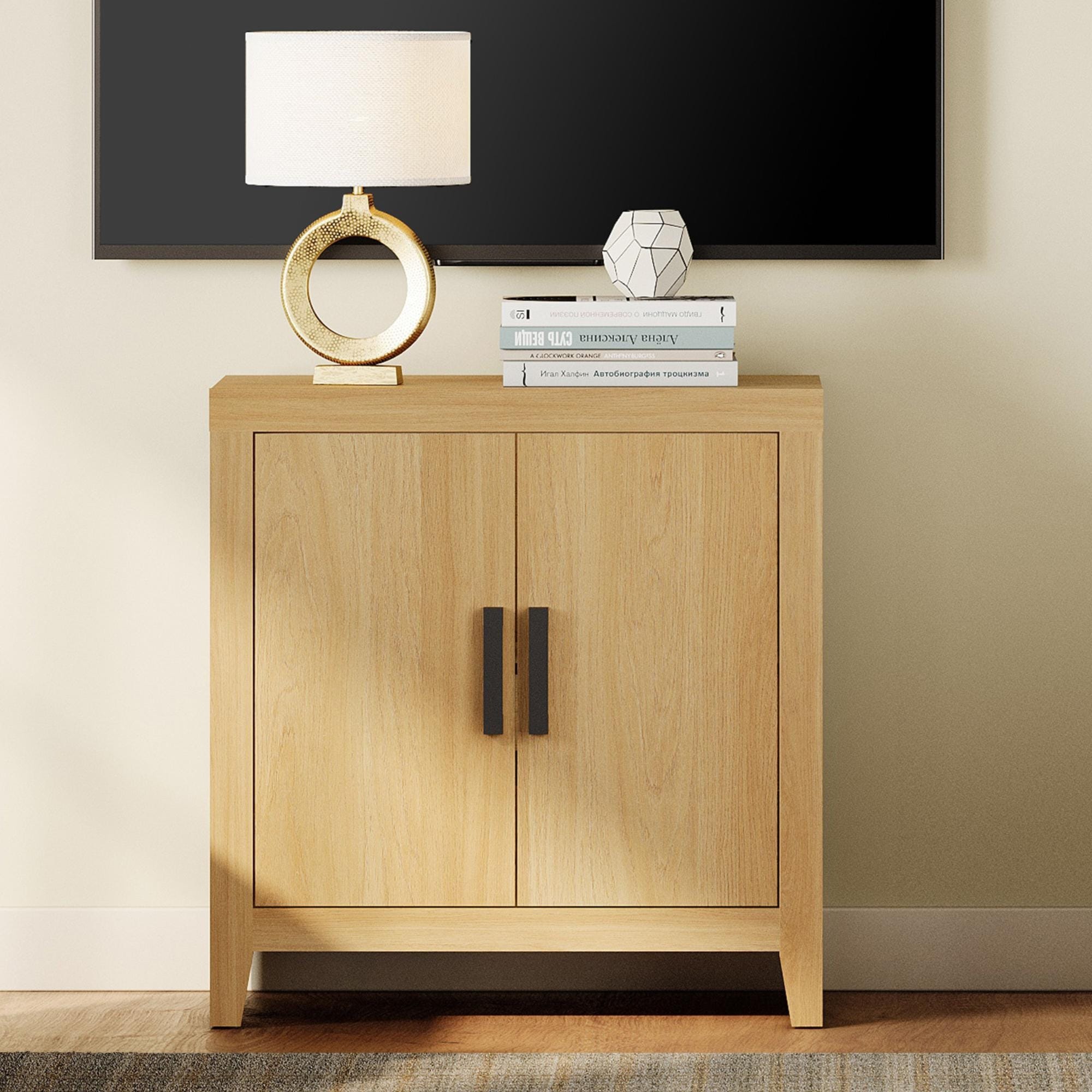 WAMPAT Modern Farmhouse Entertainment Center with Storage Door & Adjustable Shelf