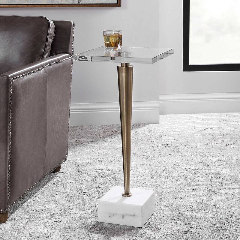 Uttermost Campeiro 13" Wide Crystal Topped Stainless Steel Drink Table - White / Brass