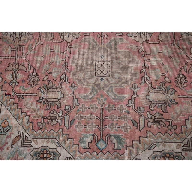 Pink Distressed Tabriz Vintage Persian Rug Hand-Knotted Wool Carpet - 8'0" x 10'11"