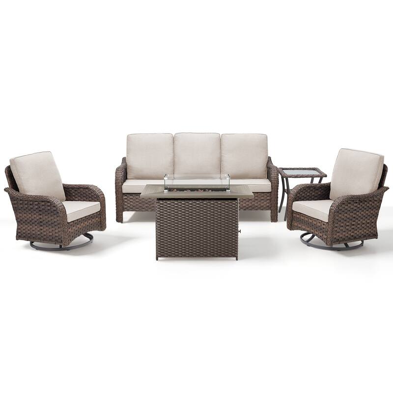Pocassy Patio Sofa Swivel Chairs with Fire Table Funiture