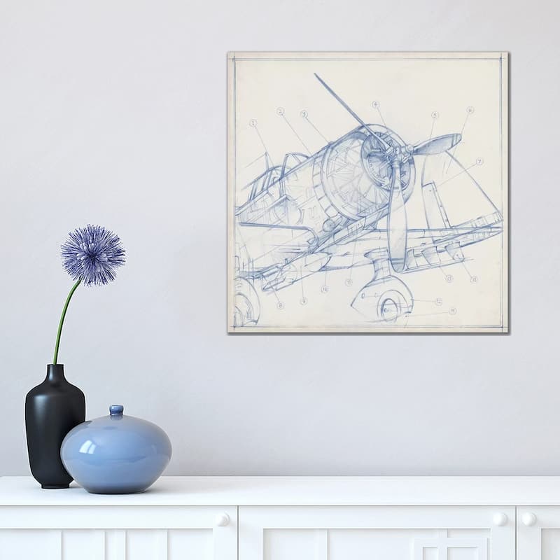 iCanvas "Airplane Mechanical Sketch I" by Ethan Harper Canvas Print - 18x18x1.5