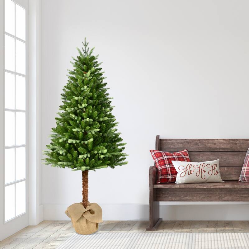Puleo International 6 ft. Topiary Alpine Artificial Christmas Tree in Burlap Sac