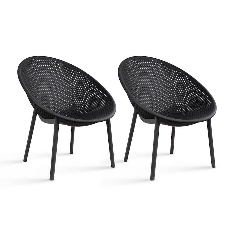 Set of 2 Modern Plastic Lounge Chair Plastic Legs with Polka Dots Spot Breathable for Patio Indoor Outdoor Use - Black