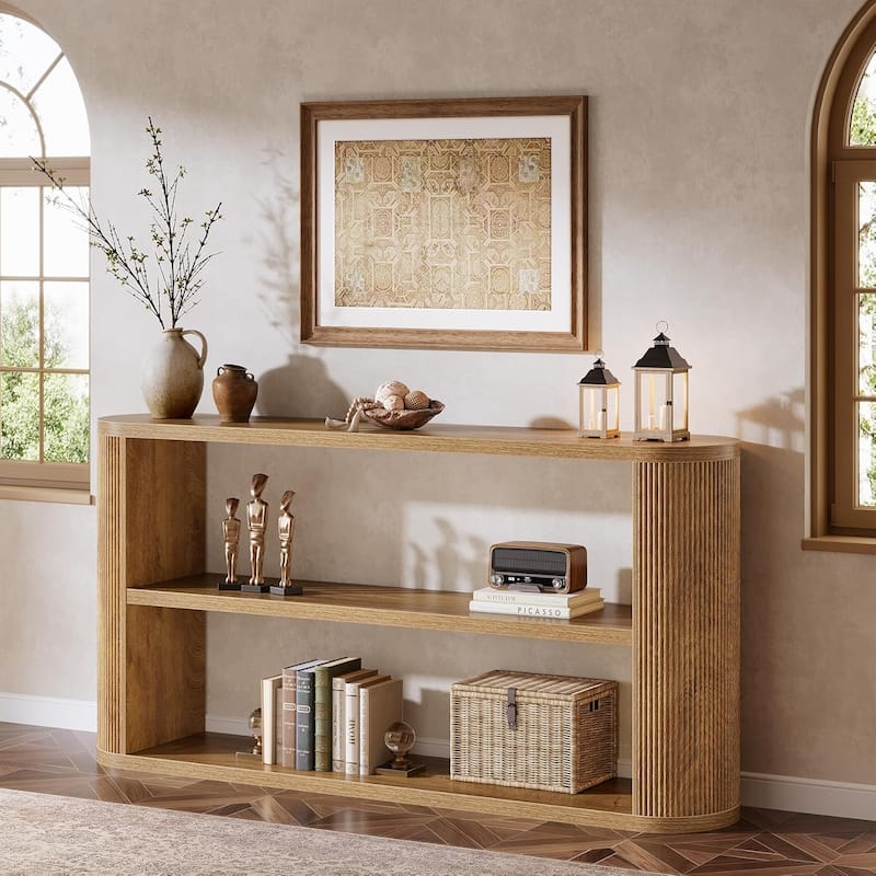63" Console Table with 3-Tier Open Shelves, Narrow Wooden Behind The Couch for Entryway