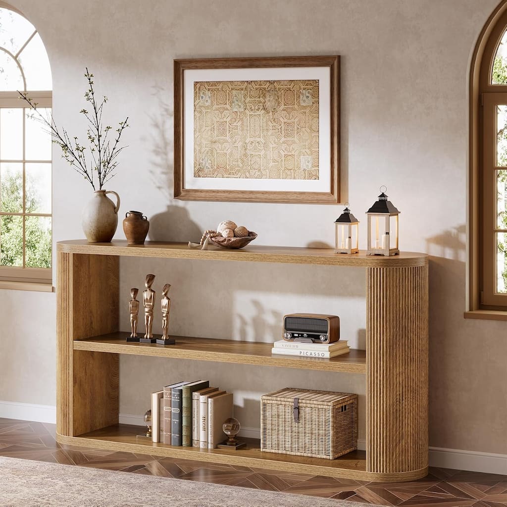63-Inch Console Table, Farmhouse Entryway Table with 3-Tier Open Shelf