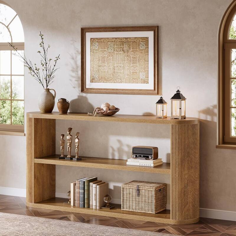 63-Inch Console Table with 3-Tier Open Shelf, Farmhouse Narrow Wooden Behind The Couch for Entryway