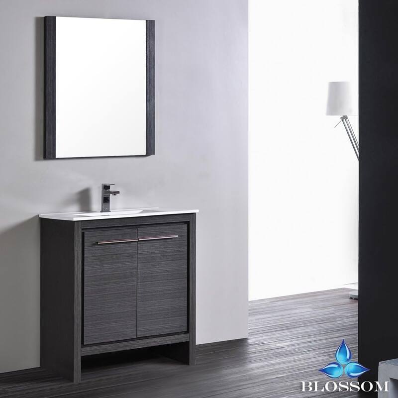 Blossom 30-Inch Bathroom Vanity with Ceramic Sink and Mirror Set - Silver Grey