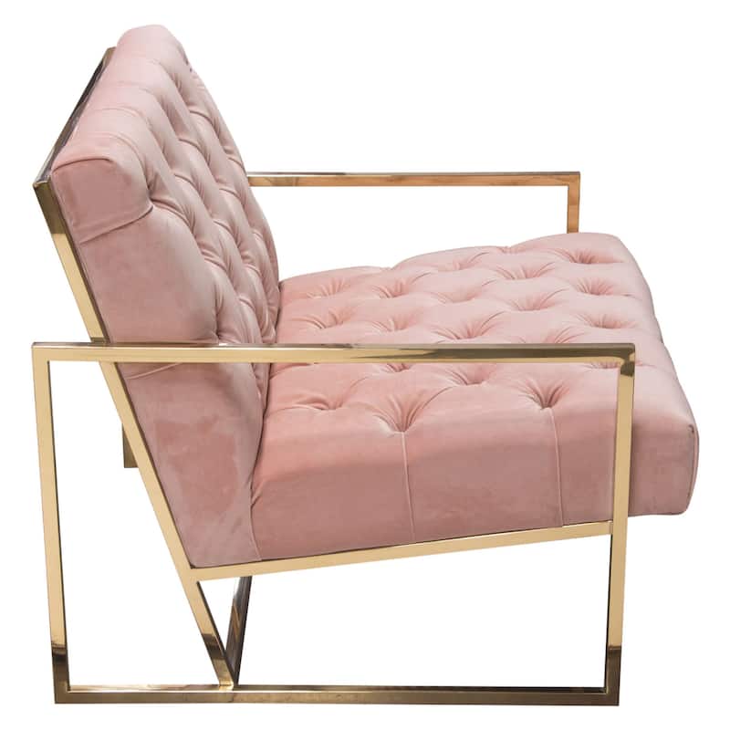Masy Accent Armchair, Diamond Tufted Blush Pink Velvet, Gold Steel