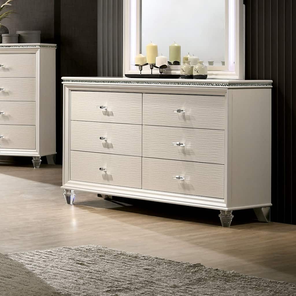 Allenby Contemporary Pearl White 55-inch Wide 6-Drawer Wood Dresser by Silver Orchid