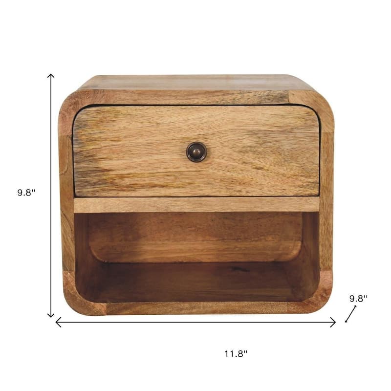 HomeRoots 12" Oak Solid Wood One Drawer Floating Nightstand