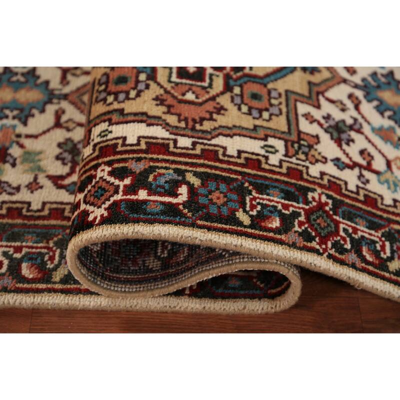 Geometric Heriz Serapi Indian Runner Rug Handmade Wool Carpet - 2'6"x 13'10"
